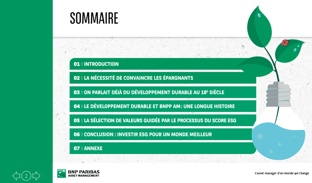 Sommaire interactif de la brochure PowerPoint BNP Paribas