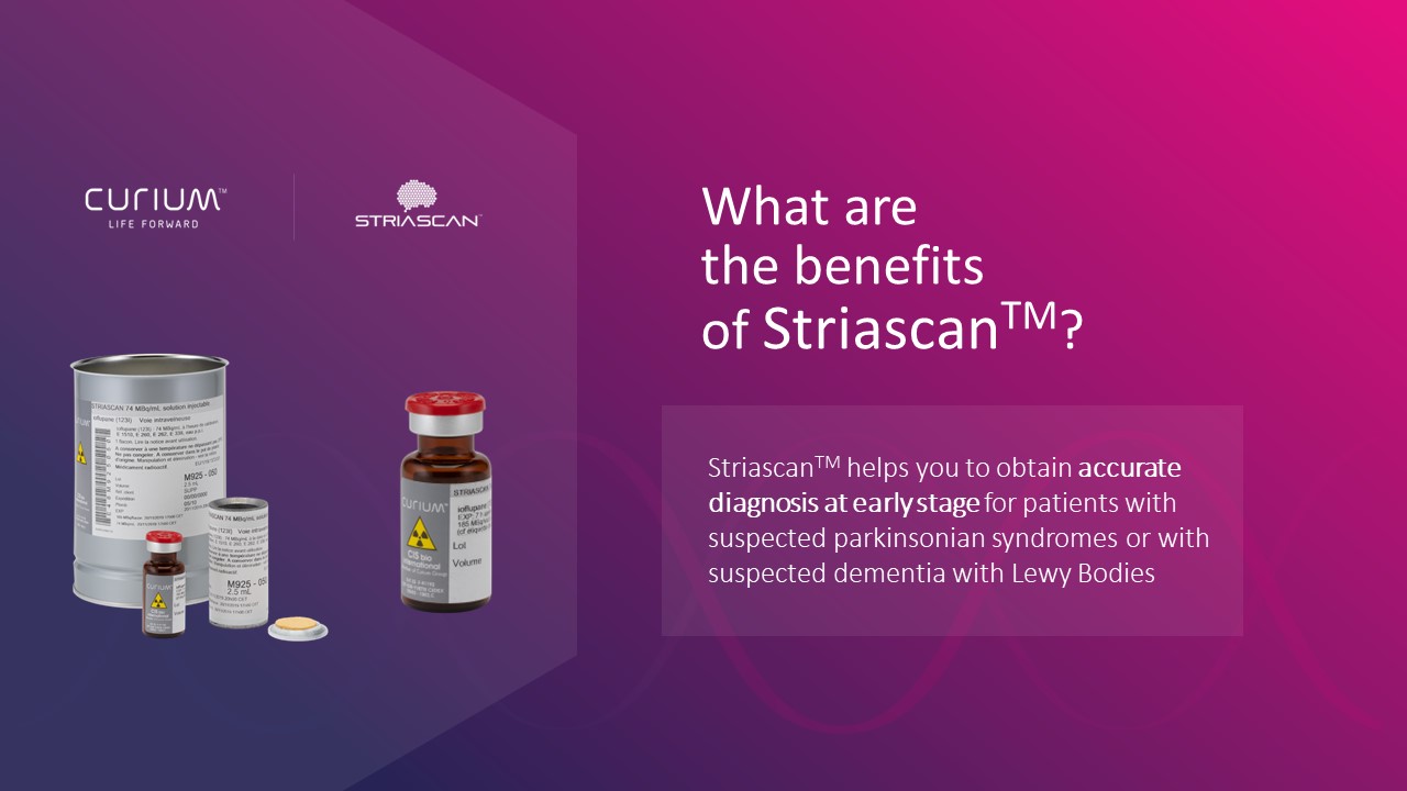Slide PowerPoint Curium présentant les bénéfices du produit Striascan