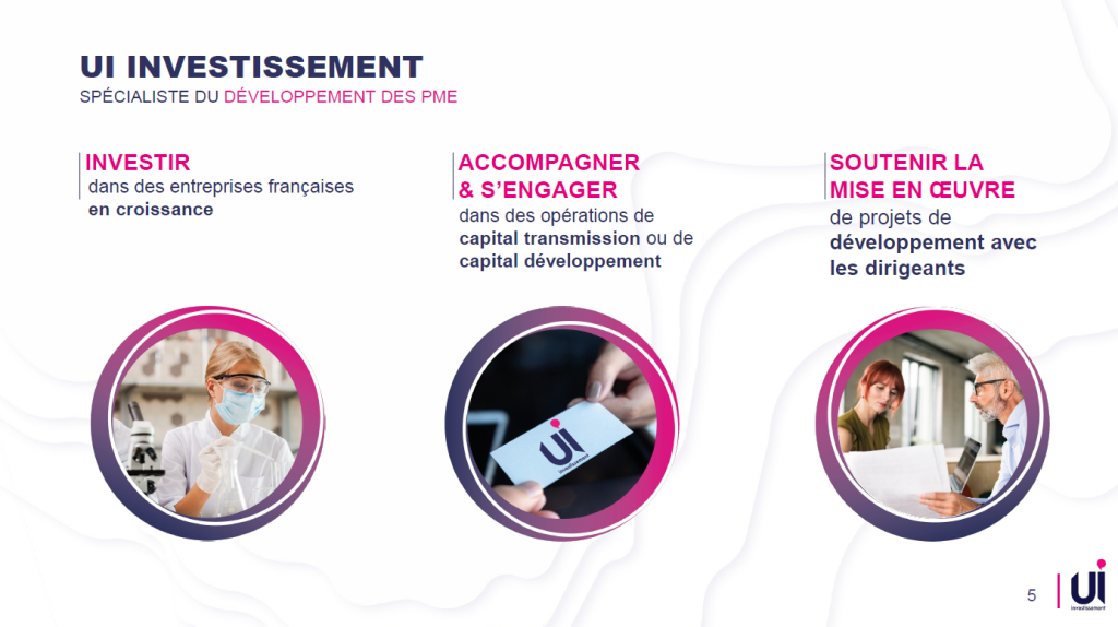 Slide PowerPoint présentant les missions de UI Investissement