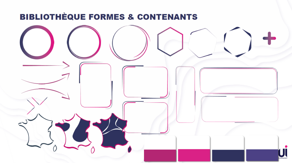 Bibliothèque de formes et de contenants créée pour le template UI Investissement