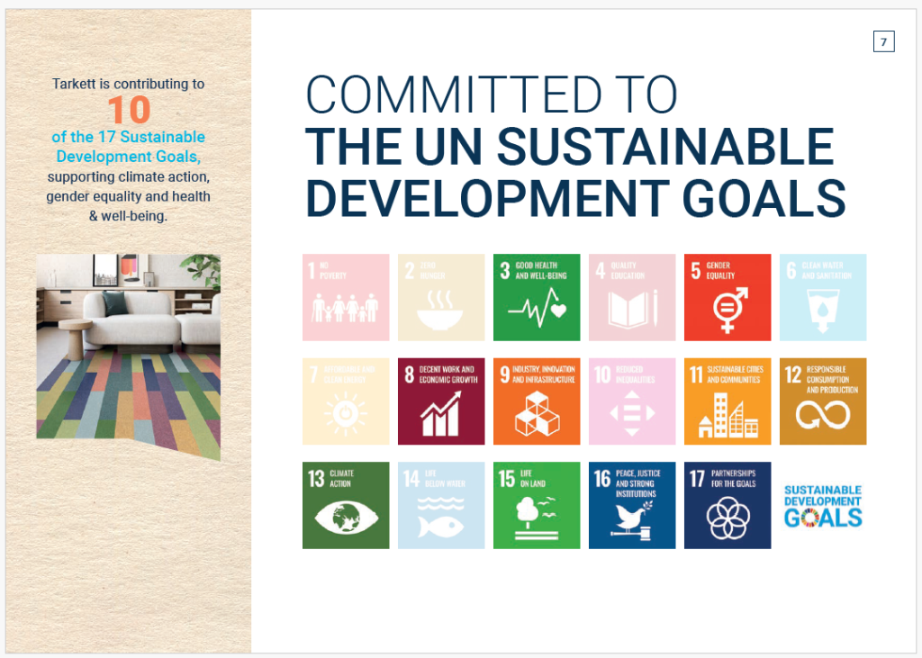 Slide Tarkett consacrée aux objectifs de développement durable des Nations unies