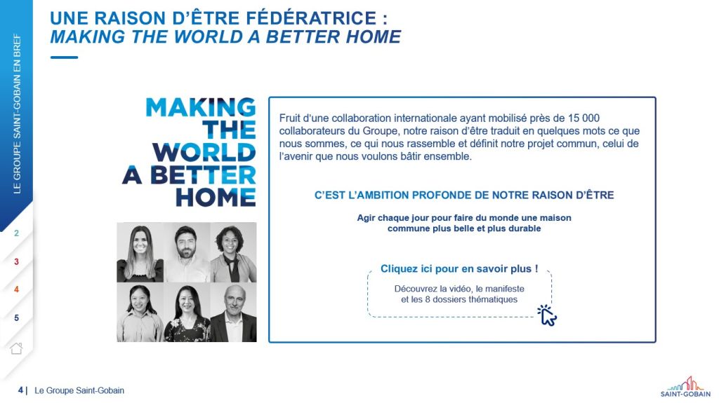 Slide Saint-Gobain présentant la raison d’être Making the world a better home